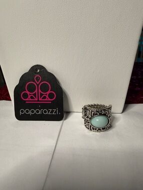 paparazzi Silver Filigree Ring with Aqua Oval Stone